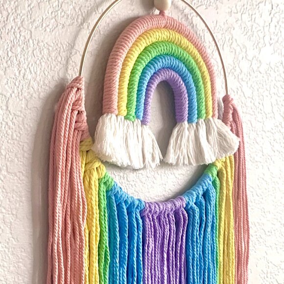 Vibrant Woven Moving Rainbow in Hoop Wall Hanging Nursery Children's Room Decor - Picture 5 of 8
